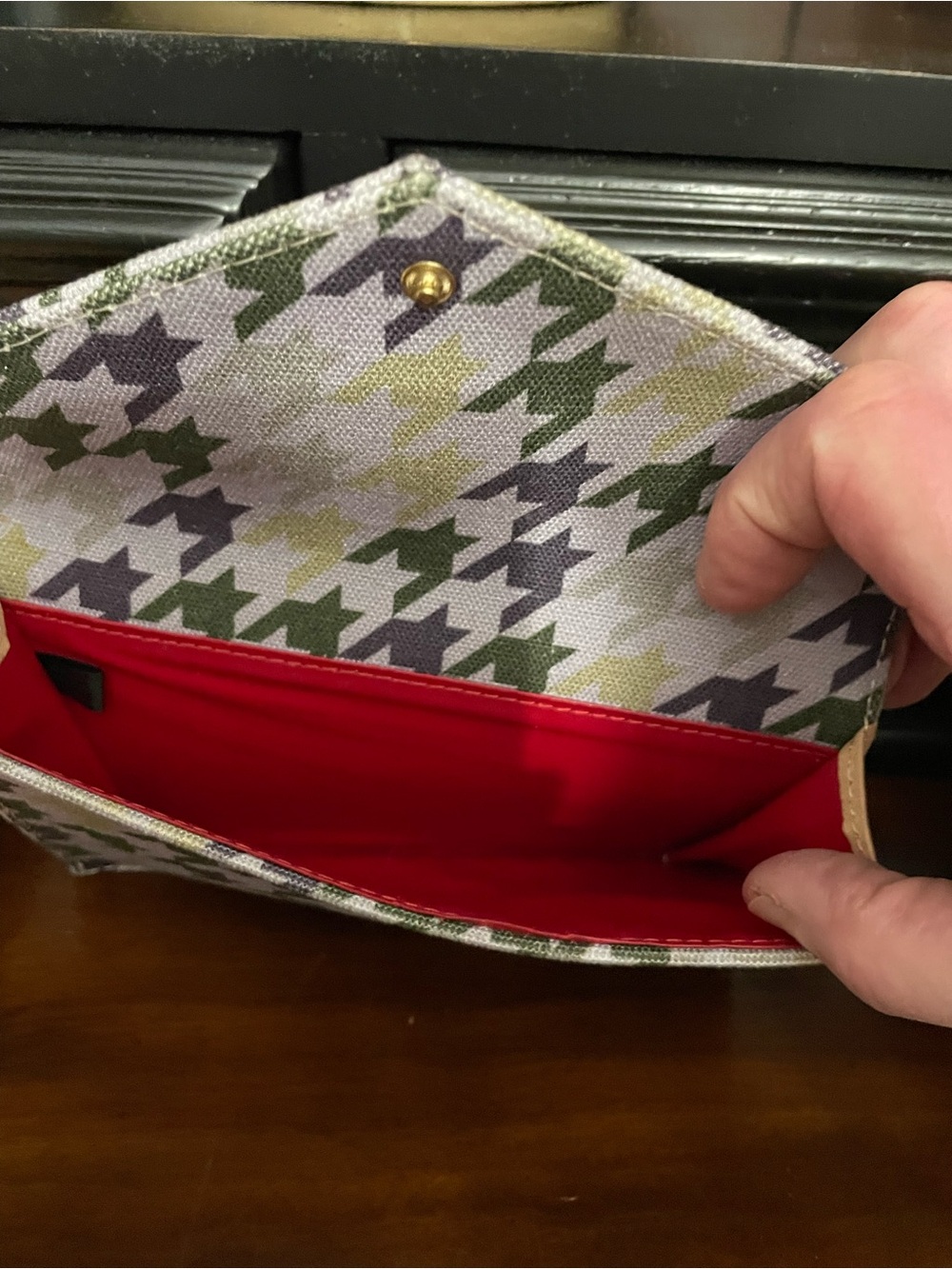 Dooney & Bourke Green and Olive Houndstooth Canvas Envelope Clutch - Picture 4 of 9
